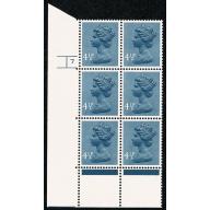 4½p grey blue FCP/PVAD MISSING PHOSPHOR. Cyl 7 no dot block of six.