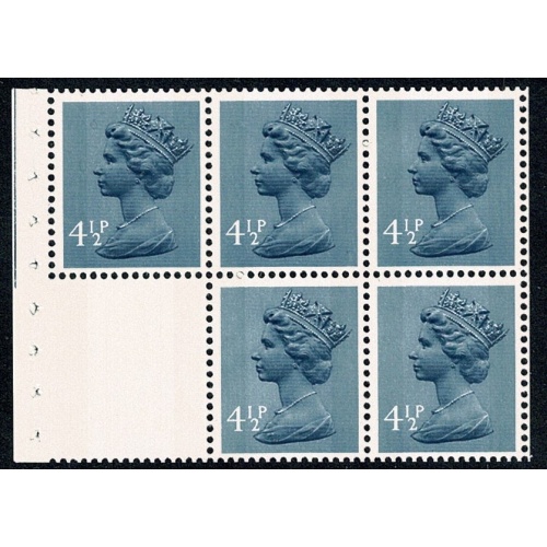 DP23 (low value setting)  4½p x 5 plus blank label.  FCP/PVAD.  Perf I2s.