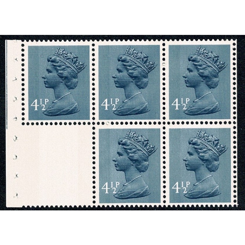 DP23 (low value setting)  4½p x 5 plus blank label.  FCP/PVAD.  Perf I2s.