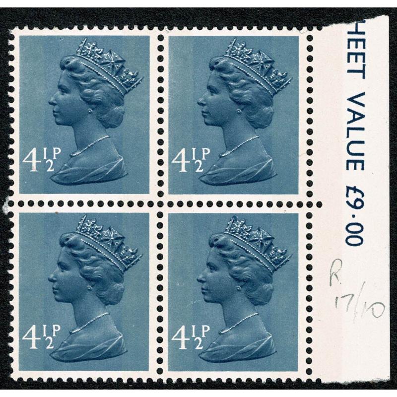 4½p grey blue FCP/PVAD  2B (phosphor under ink) listed constant variety ex. Cyl. 3, 7.