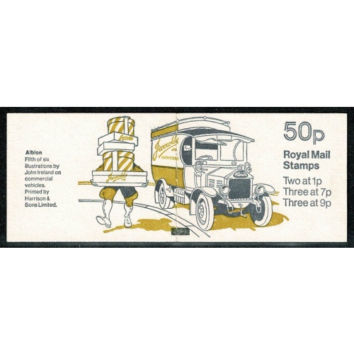 50p Commercial Vehicles No.5 "Albion van". DP28 (7p at left) Perf E1. Book Marker Bar on cover.