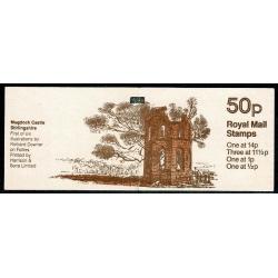 50p Follies No.2 Mugdock Castle  Black Marker Bar on cover. Pane DP45 Perf E1.