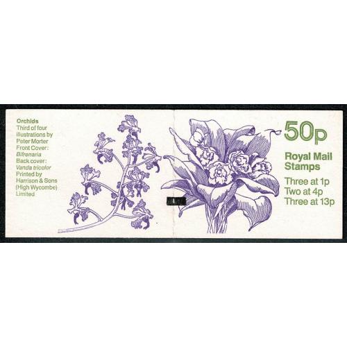 50p Orchids No.3 Bifreneria. Cyl. B27 B6 B8 p57 (state 2). DP70 . Black Marker Bar on cover.