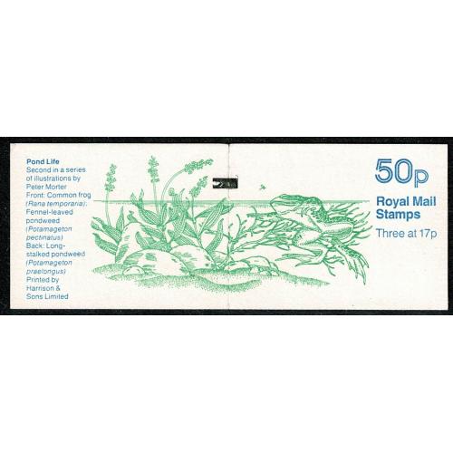 50p Pond Life No.2. "Common Frog".  DP82 (star under print). Perf E1. Plain pane. Book Marker Bar. SG FB33.