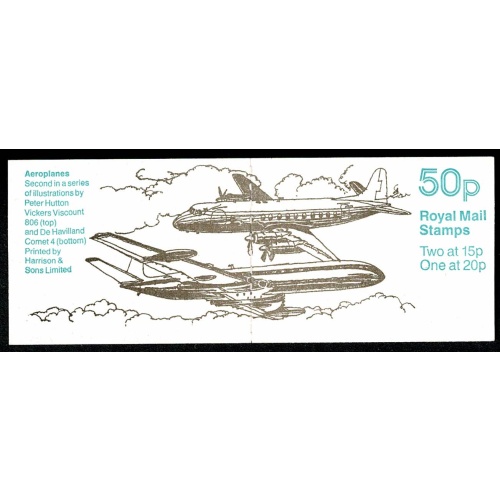 50p Aeroplanes No. 2 "Vickers Viscount" DP137 Perf E1. Cylinder B3 B2A B2B. SG FB56. Plated column 1 of primary sheet.