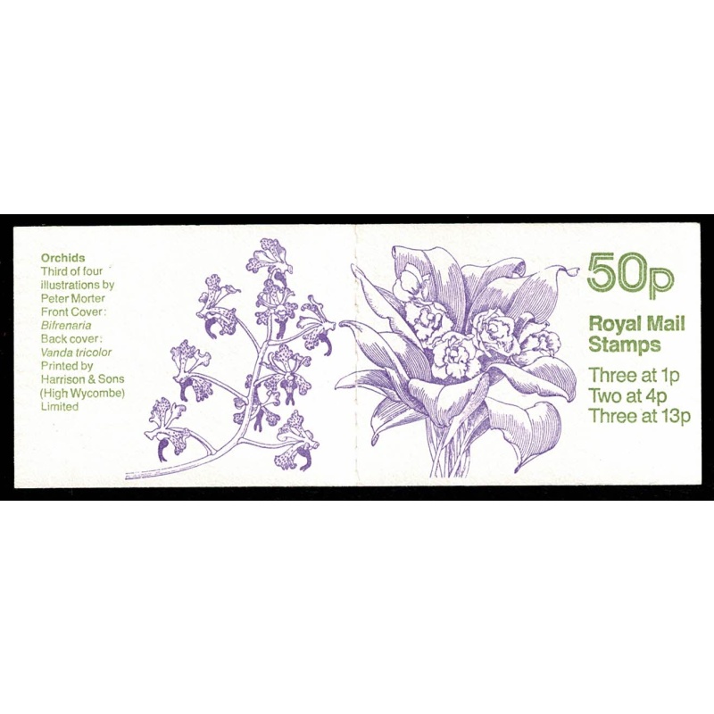 50p Orchids No.3 "Bifrenaria". Pane DP70 Cyl. B26 B7 B9 p57 lower.