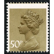 50p ochre FCP/PVAD No phos.  APS perf. PERFORATION SHIFT UPWARDS.