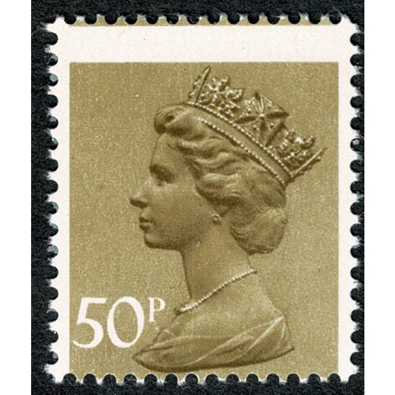 50p ochre FCP/PVAD No phos.  APS perf. PERFORATION SHIFT UPWARDS.