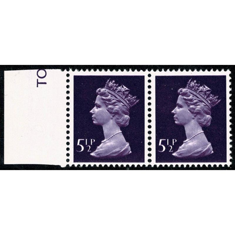 5½p deep violet FCP/PVAD MISSING PHOSPHOR. Marginal pair