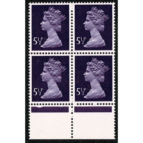 5½p deep violet FCP/PVAD MISSING PHOSPHOR. Marginal block.