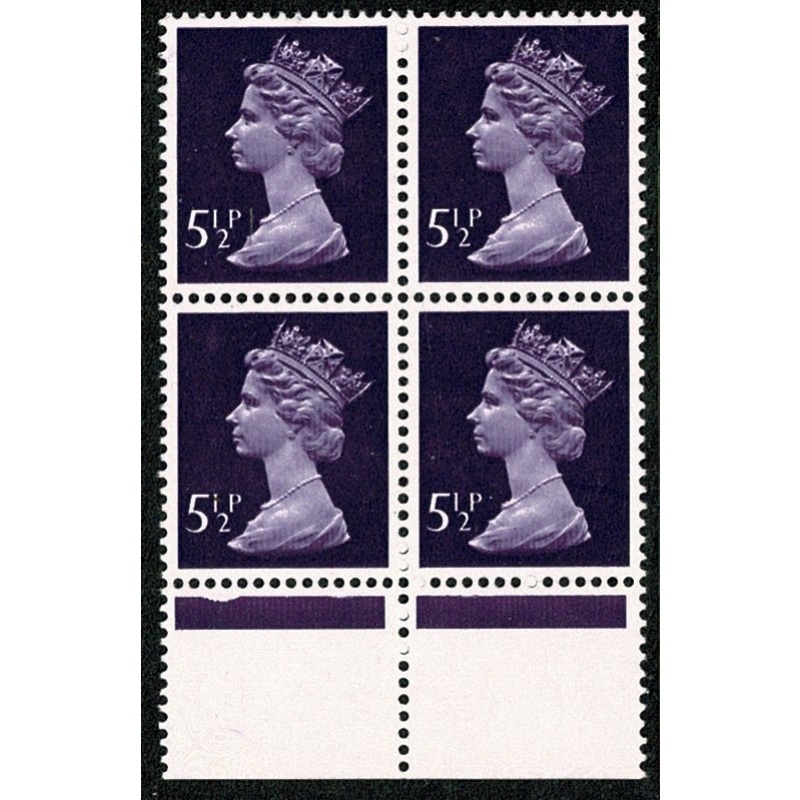 5½p deep violet FCP/PVAD MISSING PHOSPHOR. Marginal block.