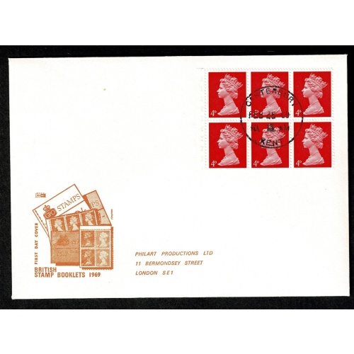 1969 6/- Barn Owl Booklet.Pane 6 x 4d vermilion on Philart FDC, Canterbury Kent cds