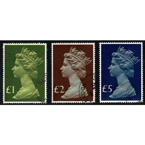 1977 Machin High Values £1, £2 & £5. Fine Used set of 3 values.