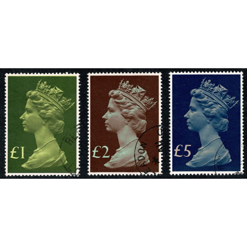 1977 Machin High Values £1, £2 & £5. Fine Used set of 3 values.