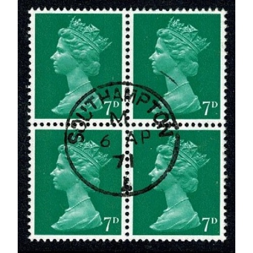 7d bright emerald. 2B Head B. Fine used block of four. SG 737