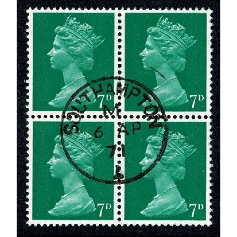 7d bright emerald. 2B Head B. Fine used block of four. SG 737