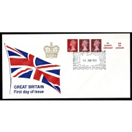 1980 16th January 10p multi-value coil strip. "Windsor, Berks" Handstamp