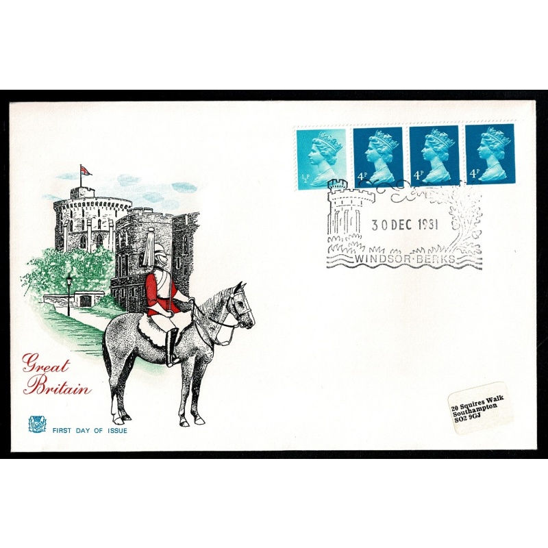 1981 30th December 12½p "Readers Digest" multi-value coil strip. "Windsor, Berks" Handstamp