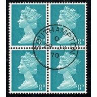 8d light turquoise-blue. 2B Head B. Fine used block of four. SG 739