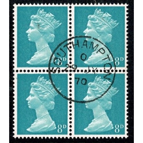 8d light turquoise-blue. 2B Head B. Fine used block of four. SG 739