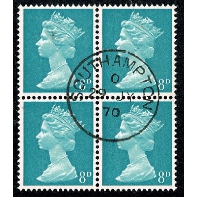 8d light turquoise-blue. 2B Head B. Fine used block of four. SG 739