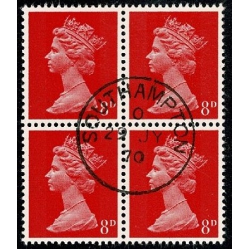 8d vermilion. 2B Head A. Fine used block of four. SG 738