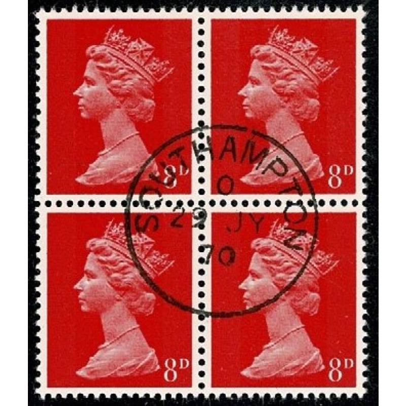 8d vermilion. 2B Head A. Fine used block of four. SG 738