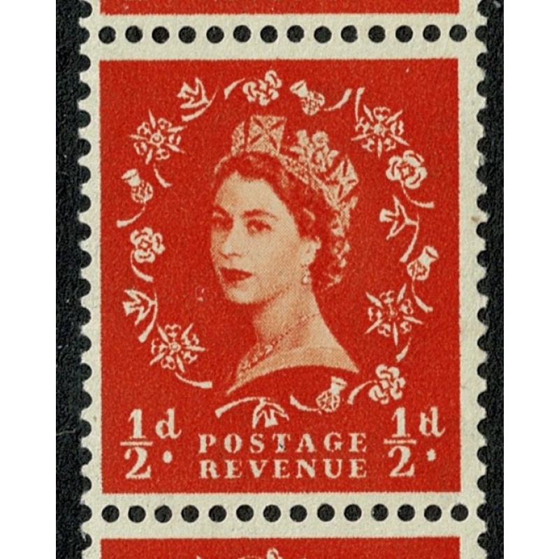 1955 ½d orange Watermark Edward's Crown. Listed variety "spot on d" SG 540h.  Spec. S2h. Ex coil