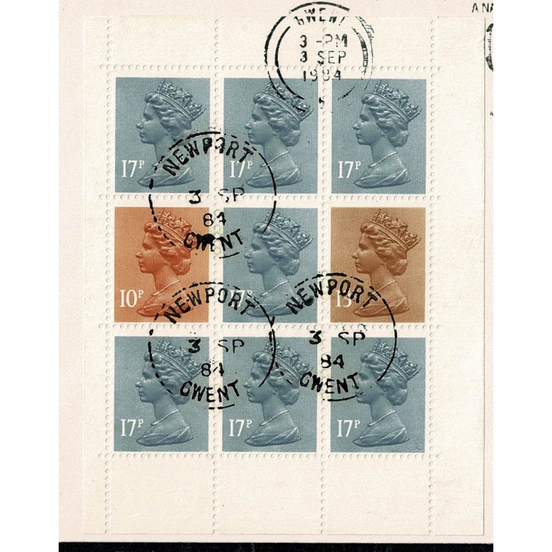 1984 Christian Heritage Multivalue Pane MISSING PHOSPHOR. Used on cover. DP74/N