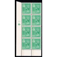 N. Ireland 12½p light emerald FCP/PVA LB. (Low OBA OCP/PVA) Cylinder Q1Q1 block of eight.