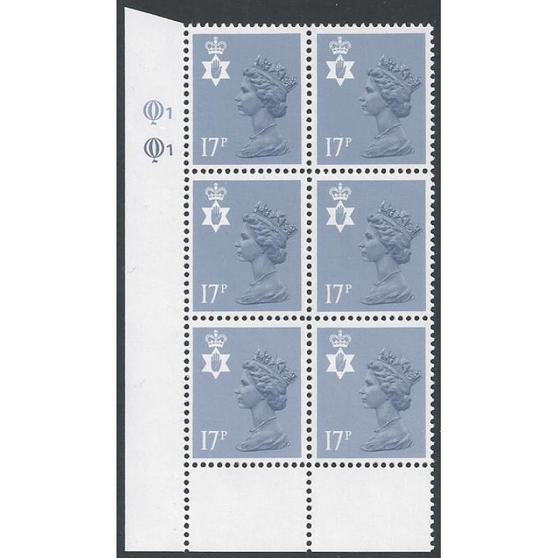 Northern Ireland 17p grey blue  ACP/PVAD Type II (Type I Ib) Plate Q1Q1 block.