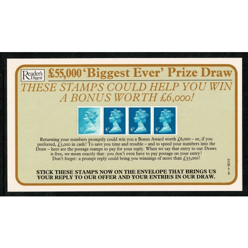Readers Digest Card  M-A-BCVS.  12½p PCP1
