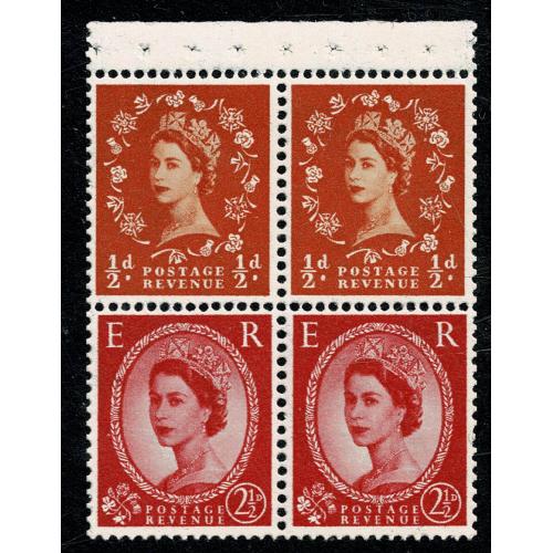 SB13a. Pane of 2 x ½d/2½d. Watermark Crowns to right. Perf AP.