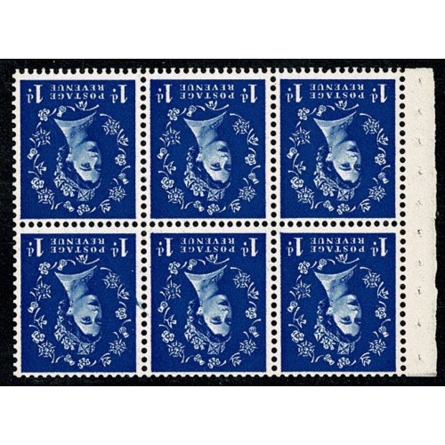 SB26a Pane of  6 x 1d. Watermark Edward's Crown Inverted. Perf I.