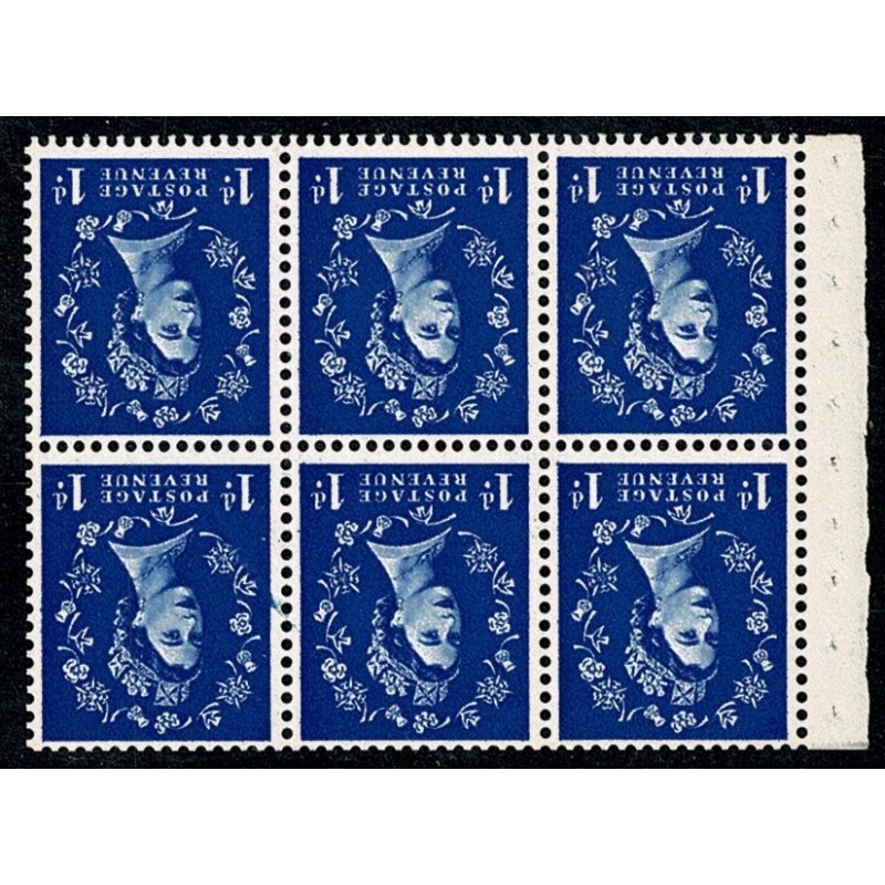 SB26a Pane of  6 x 1d. Watermark Edward's Crown Inverted. Perf I.
