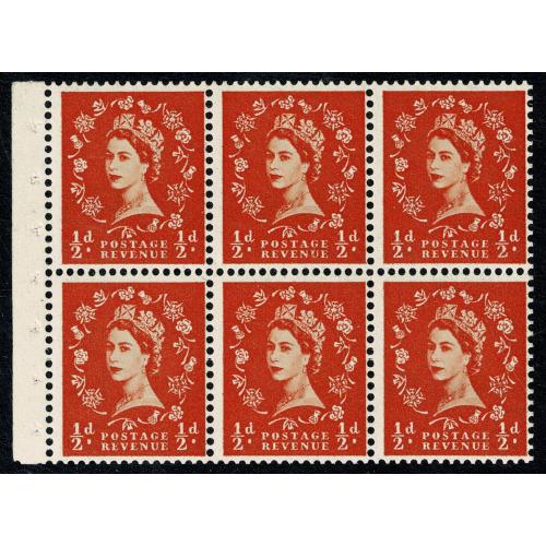 SB4 Pane of  6 x ½d. Watermark Edward's Crown Upright. Perf Ie(b).