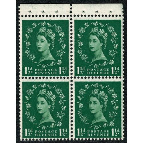 SB63. 1½d green Edward's Crown Wmk Upright. Perf P.