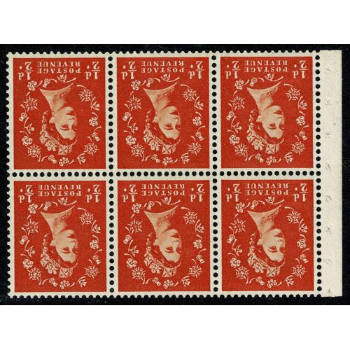 SB8a Pane of  6 x ½d. Watermark Crowns Inverted. Perf Is.