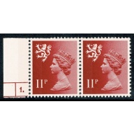 Scotland. 11p scarlet FCP/PVAD. RIGHT BAND OMITTED. Positional pair. SG S32 var.