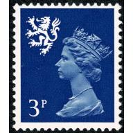 Scotland 3p Ultramarine FCP/PVA. MISSING PHOSPHOR.