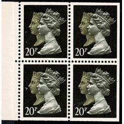 Type 4 1d Black 4 x 20p Harrison (Walsall Covers). Rotary Perf. Portrait Missing Yellow.