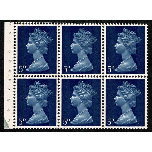SG UB19. 5d Blue pale shade 2B pane of six. PVA Head B. Perf Is