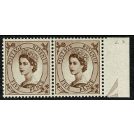 1958 5d brown Watermark Multiple Crowns. Listed variety "spot on daffodil" SG 578b.  Spec. S101b