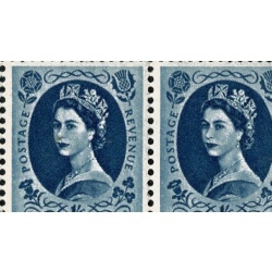 1958 1/6 grey-blue Watermark Multiple Crowns (whiter paper). Cyl. 1 dot block of 6. Listed variety "white flaw in Queen's hair". SG Spec. S153a
