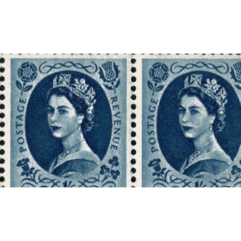 1958 1/6 grey-blue Watermark Multiple Crowns (whiter paper). Cyl. 1 dot block of 6. Listed variety "white flaw in Queen's hair". SG Spec. S153a