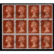 ½d orange brown. 2B Head A. Fine used block of 12. SG 723