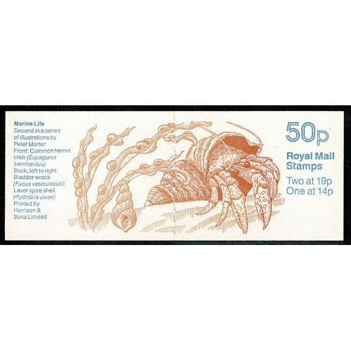 50p Marine Life No.2 Hermit Crab. (Comb Perf) DP116. Cyl. B2 B16 p76. SG FB54. Plated column 2 of primary sheet
