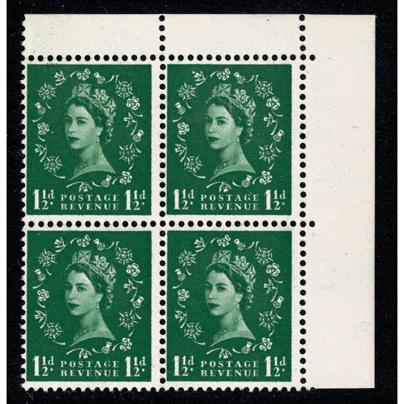 1962 1½d green. Watermark Multiple Crowns. Whiter paper. Variety "Daffodil flaw" SG Spec. S29h