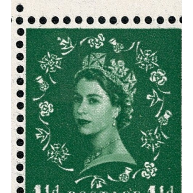 1962 1½d green. Watermark Multiple Crowns. Whiter paper. Variety "Daffodil flaw" SG Spec. S29h