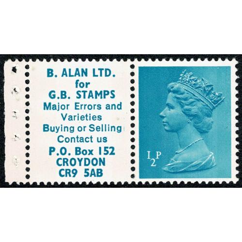 ½p turquoise OCP/PVA 2B 9.5mm Thin value ex DP3. 25p stitched booklets. With label
